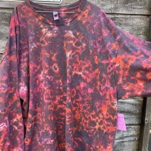 Upcycled 3XL Hand Tie Dyed Long Sleeve T-Shirt-Orange/Black/Red